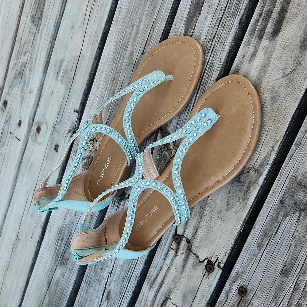 NWT Maurices Seafoam Green Studded Sandals 7 Wedge Eileen Aqua Wedge Spring